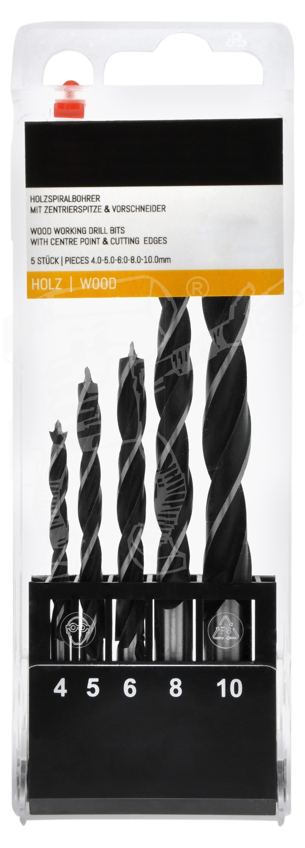 Holzbohrerkassette HSS C2, 4-10 mm, 5 tlg. / WERKZEUGSTAHL