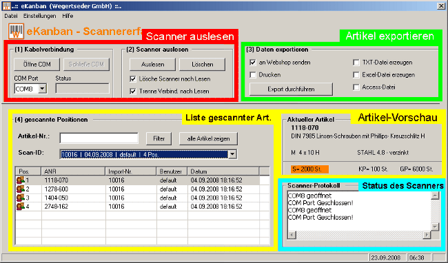 Überblick über das Menü von eKanban - Wegertseder